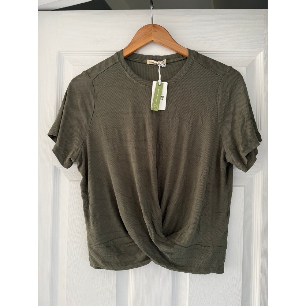 Marine Layer Womens Lexi Twist Front Olive Tee Casual Relaxation NWT